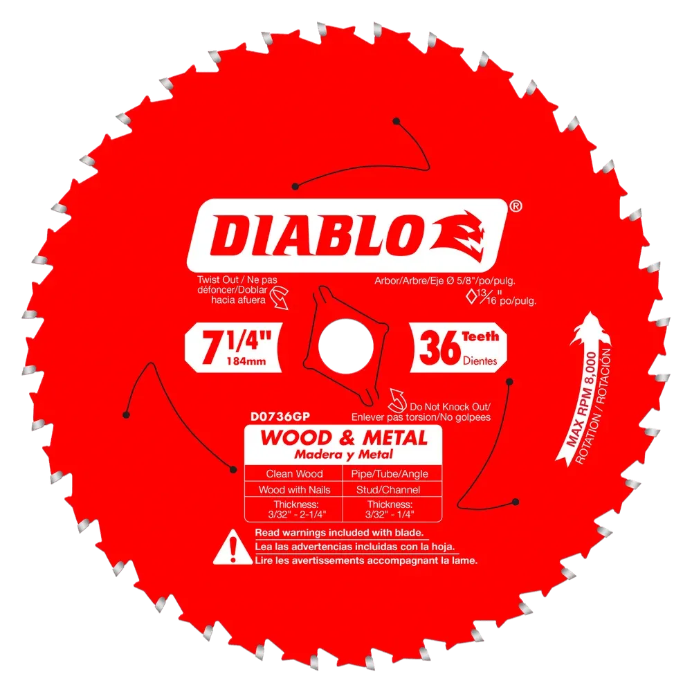 7-1/4 in. x 36 Tooth Wood & Metal Carbide Saw Blade - 15 per Order