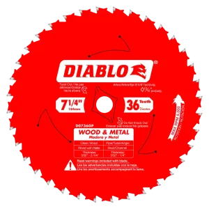 7-1/4 in. x 36 Tooth Wood & Metal Carbide Saw Blade - 15 per Order