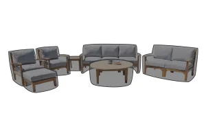 7 pc Huntington Teak Deep Seating Sofa Set with 52" Chat Table WeatherMAX Outdoor Weather Covers