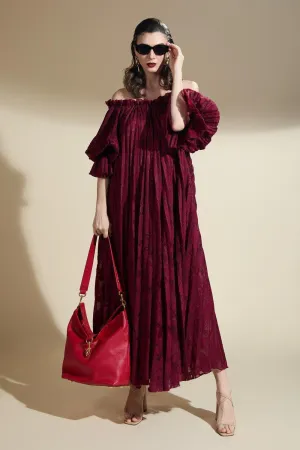 Alaya Gathered Pleated Brocade Maxi Dress