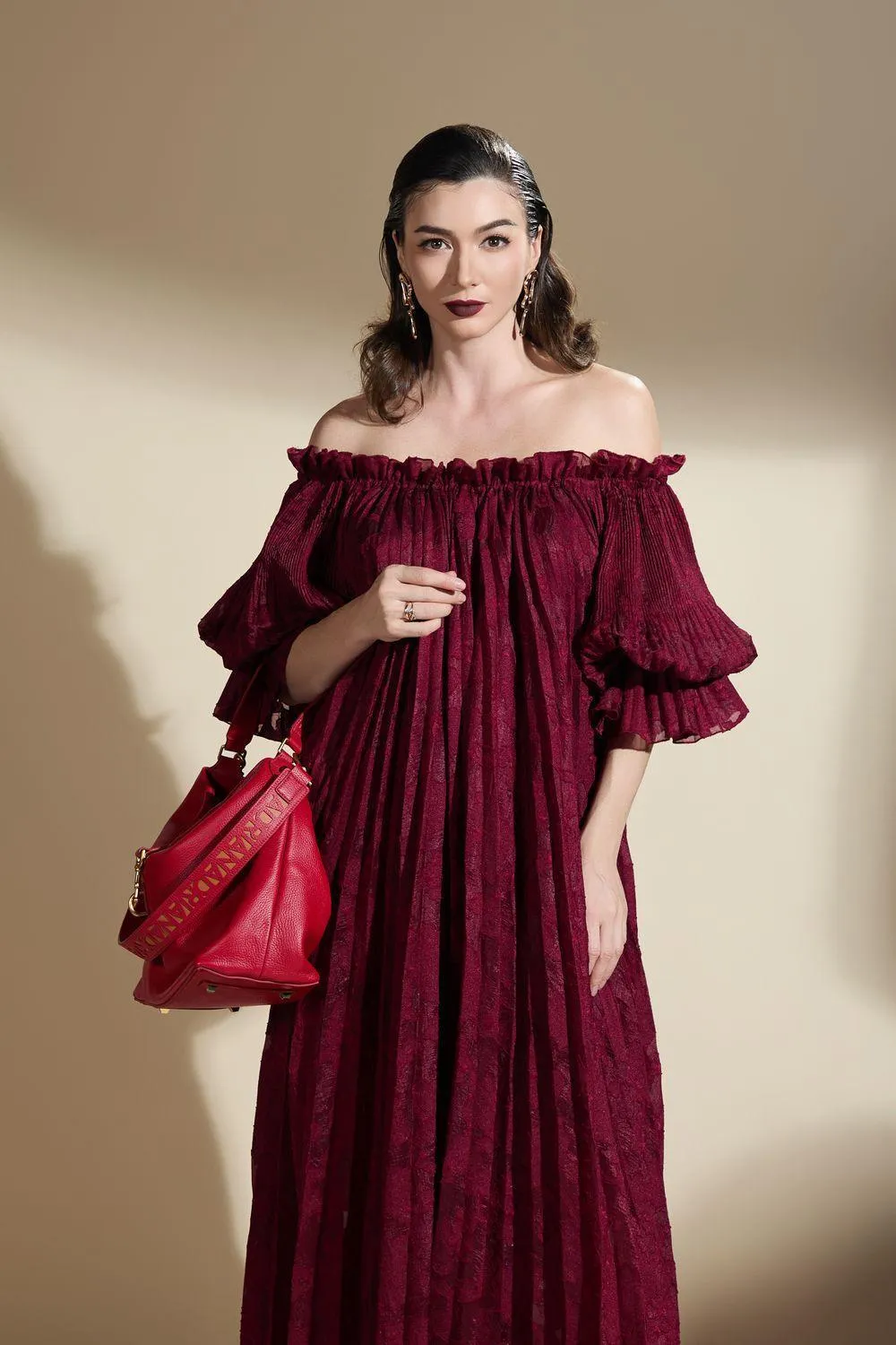 Alaya Gathered Pleated Brocade Maxi Dress