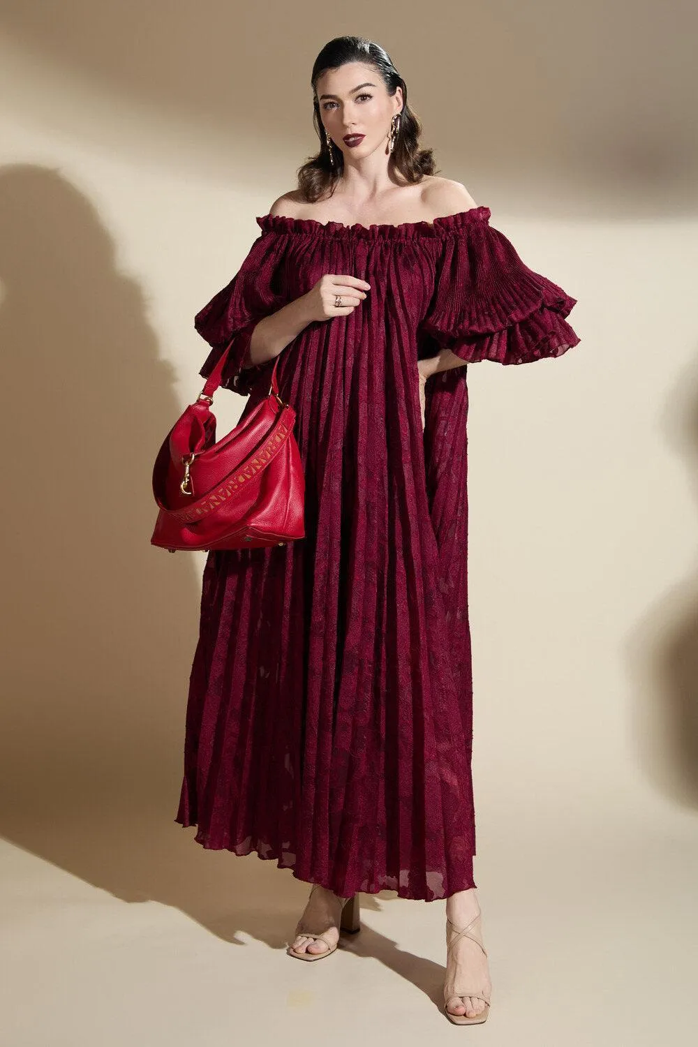 Alaya Gathered Pleated Brocade Maxi Dress