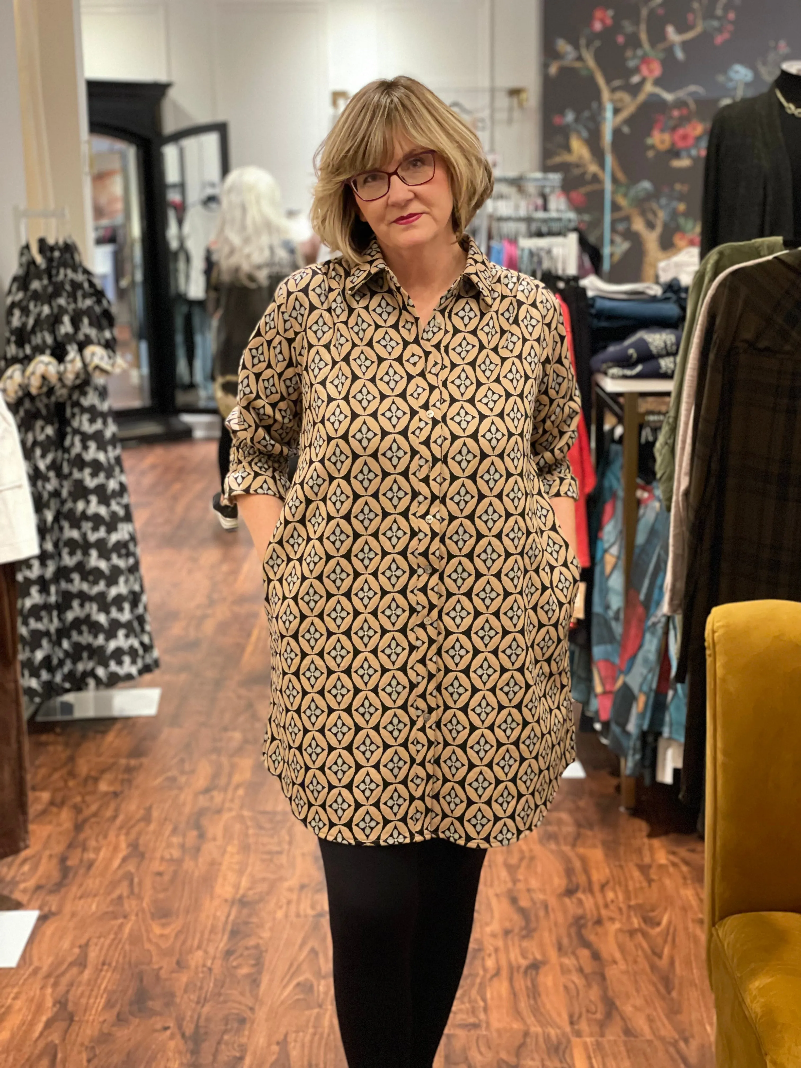 Boho Chic 616037 Clover Print Shirt Dress