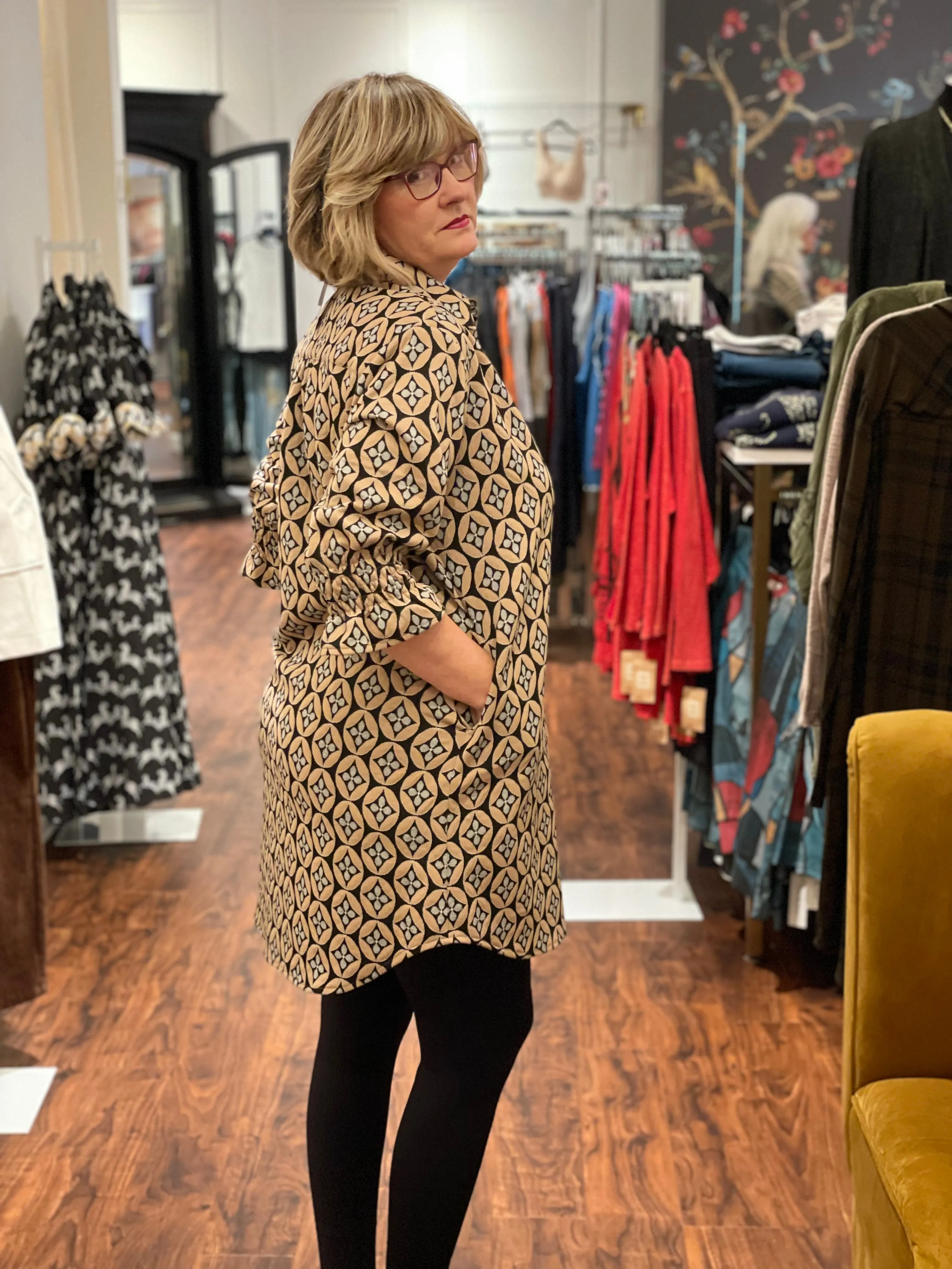 Boho Chic 616037 Clover Print Shirt Dress