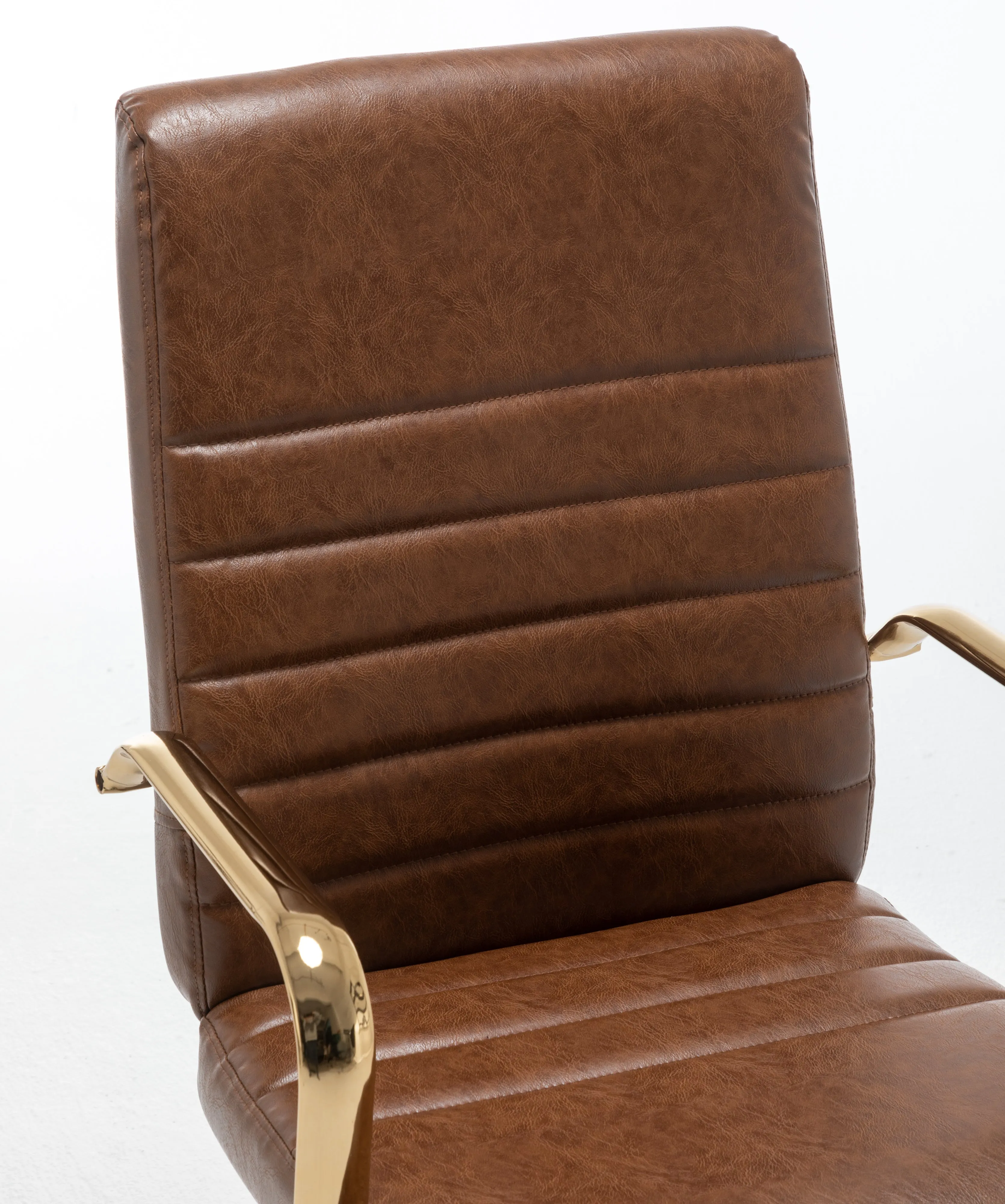 BTExpert Brown Faux Leather Adjustable Home Office Arm Chair Golden Finish