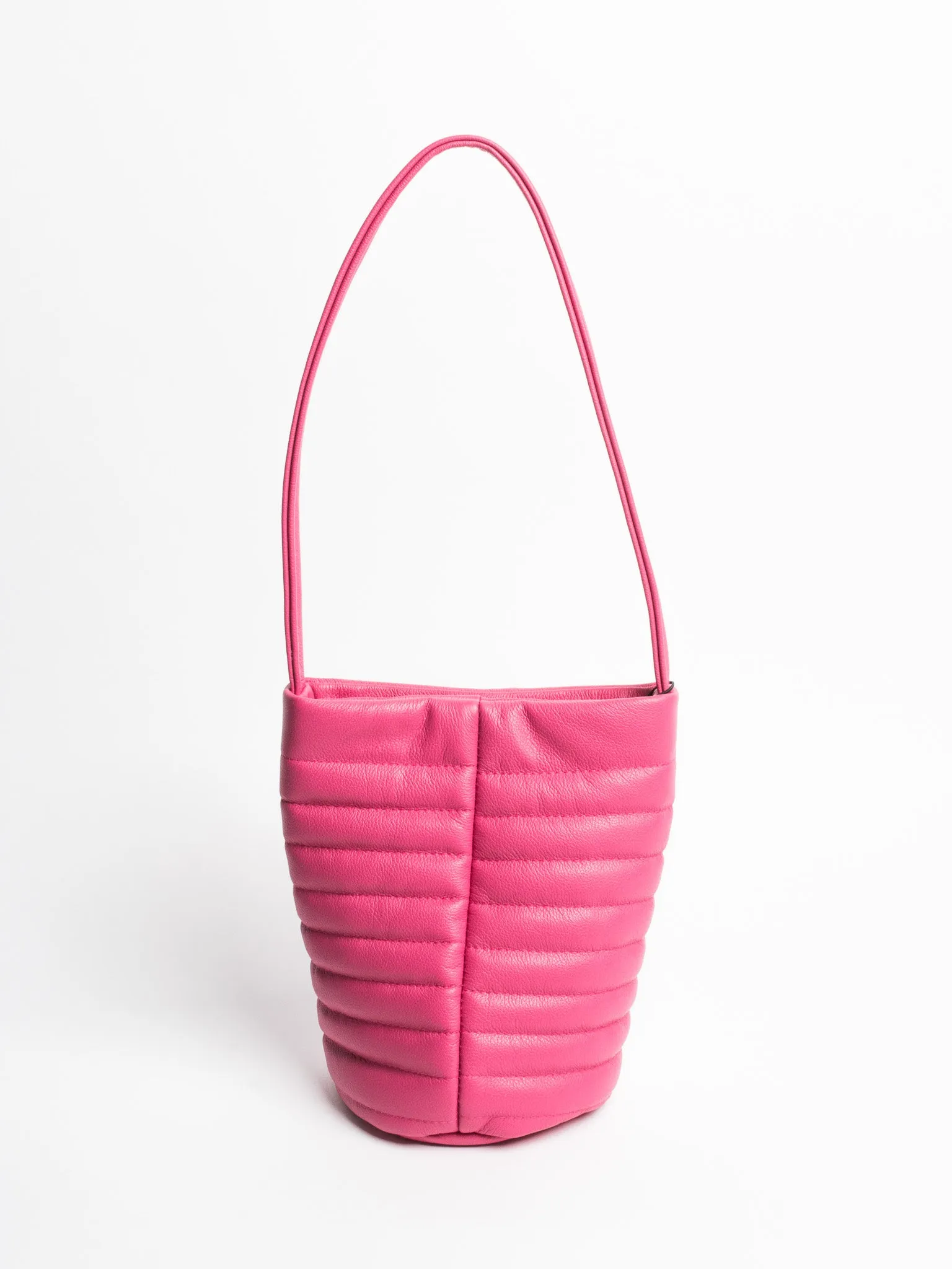 Danielle Bernard - Magenta Leather Puffer Bucket Bag
