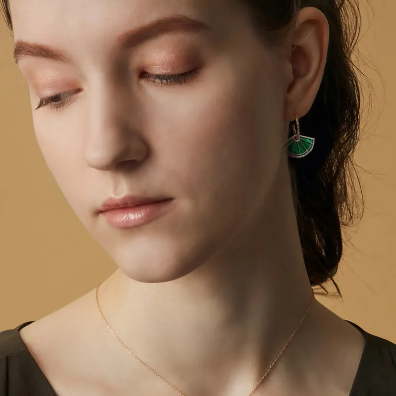 Fan Shape Malachite Pendant C Shape Combination Sterling Silver Drop Earrings