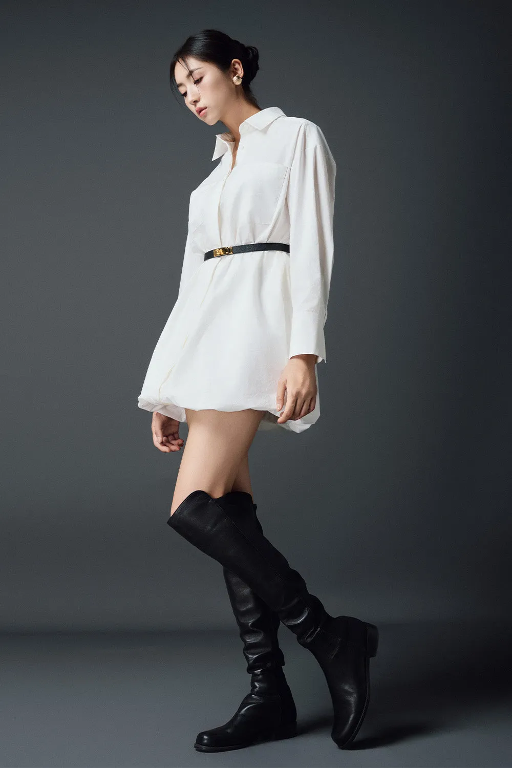 Inez Shirt Collared Neck Cotton Mini Dress