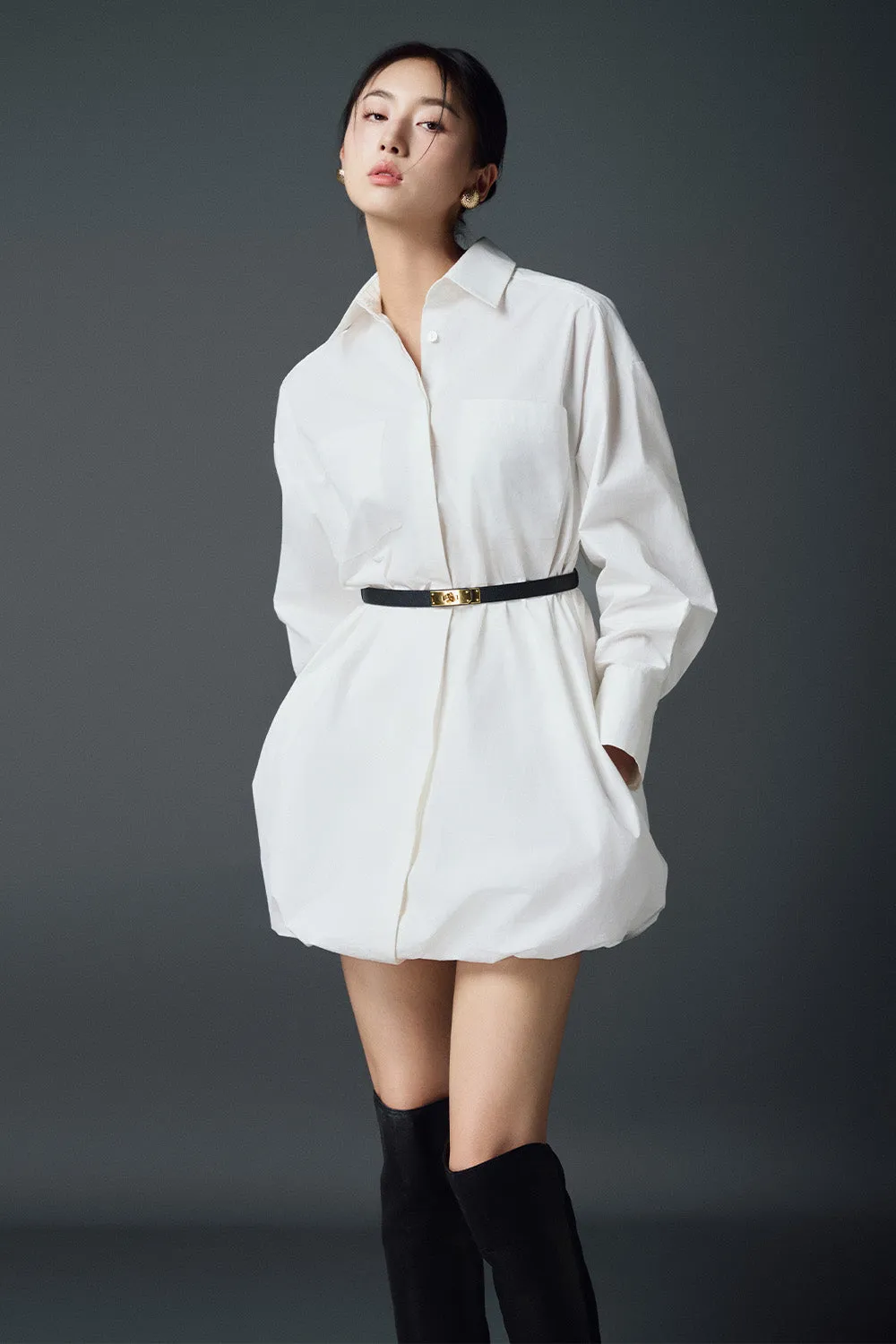 Inez Shirt Collared Neck Cotton Mini Dress