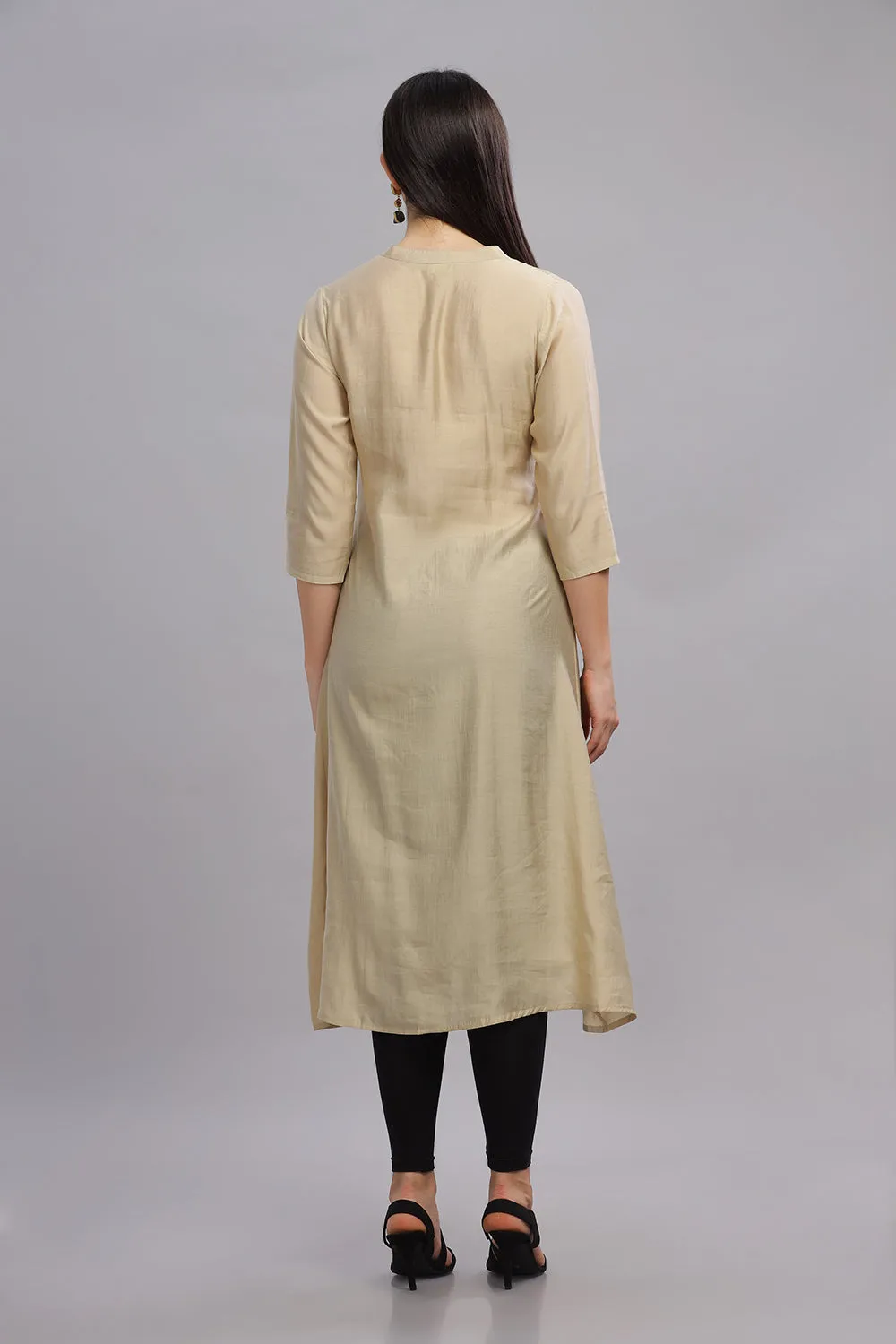 Mythri Office Wear Women's Casual Kurta Mandarian Collar with 3/4th Sleeves  - Cream - KU25