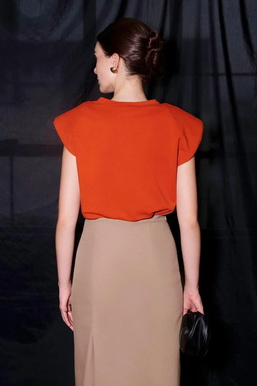Naila Sheath Side Slit Khaki Midi Skirt