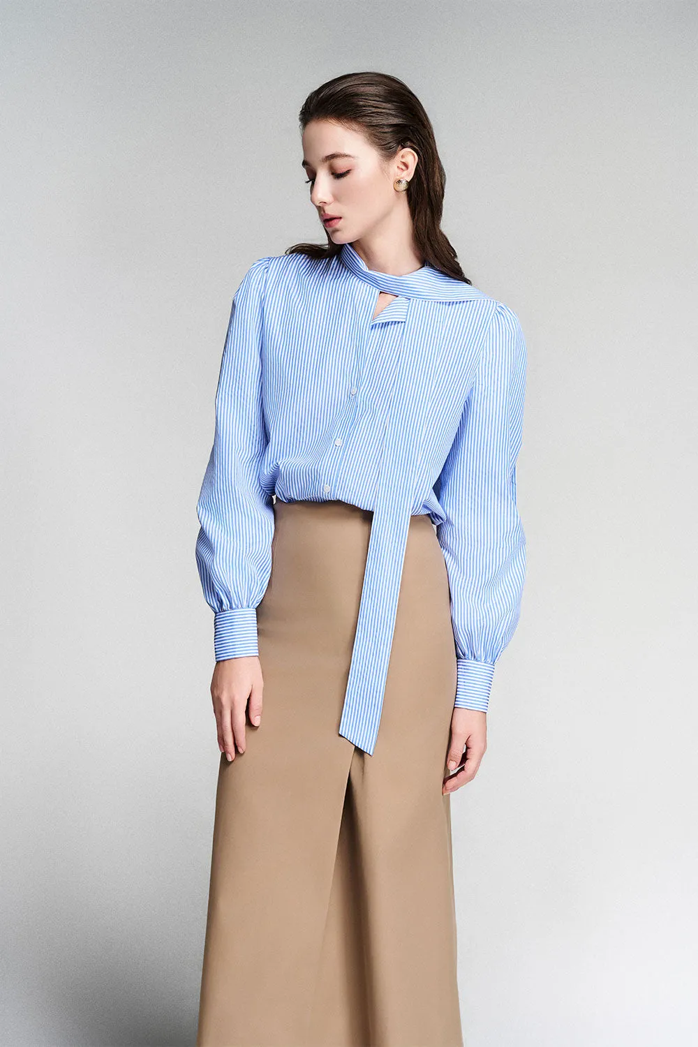 Naila Sheath Side Slit Khaki Midi Skirt