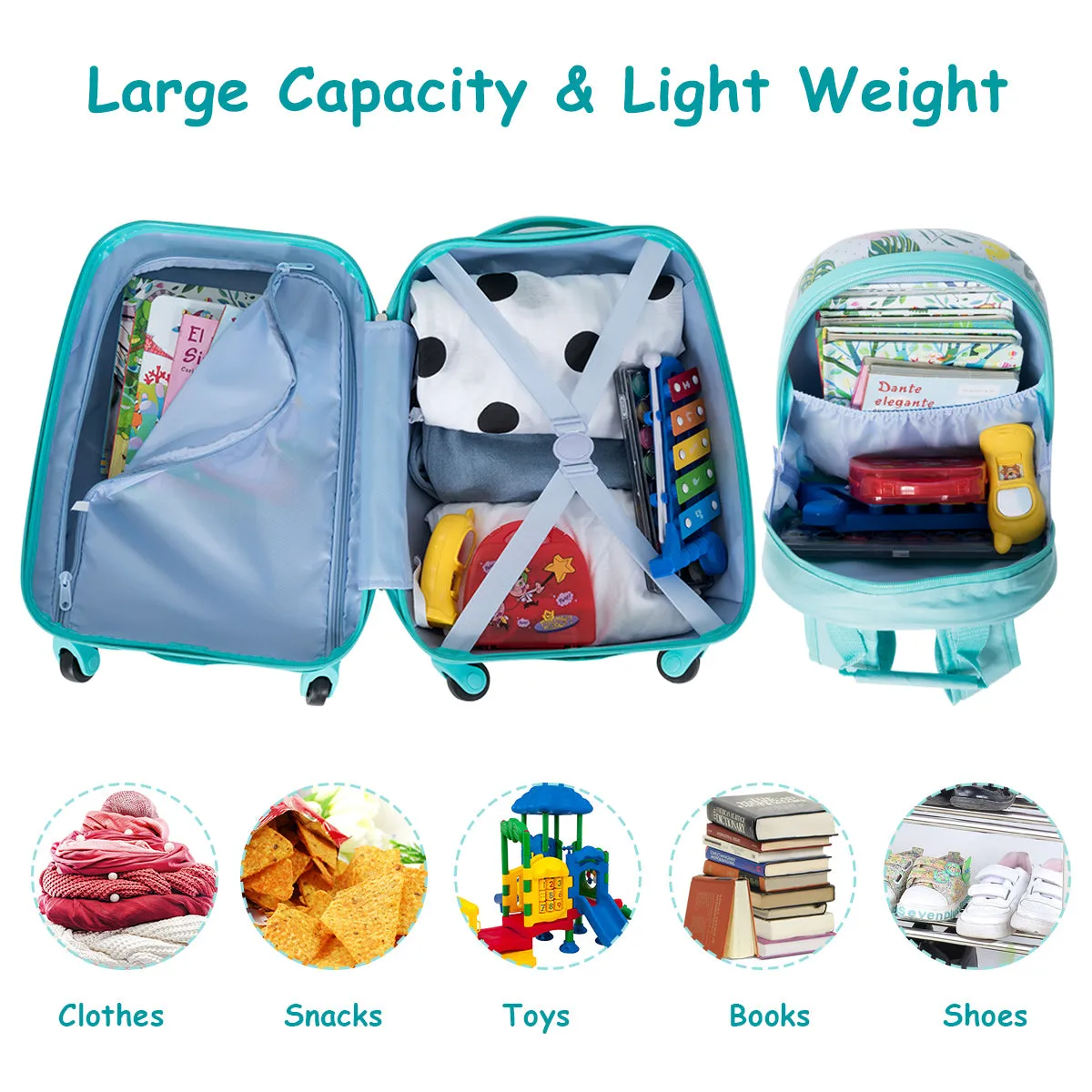 NNECW 2 Pieces Carry On Luggage Set with Flamingo Pattern for Kids