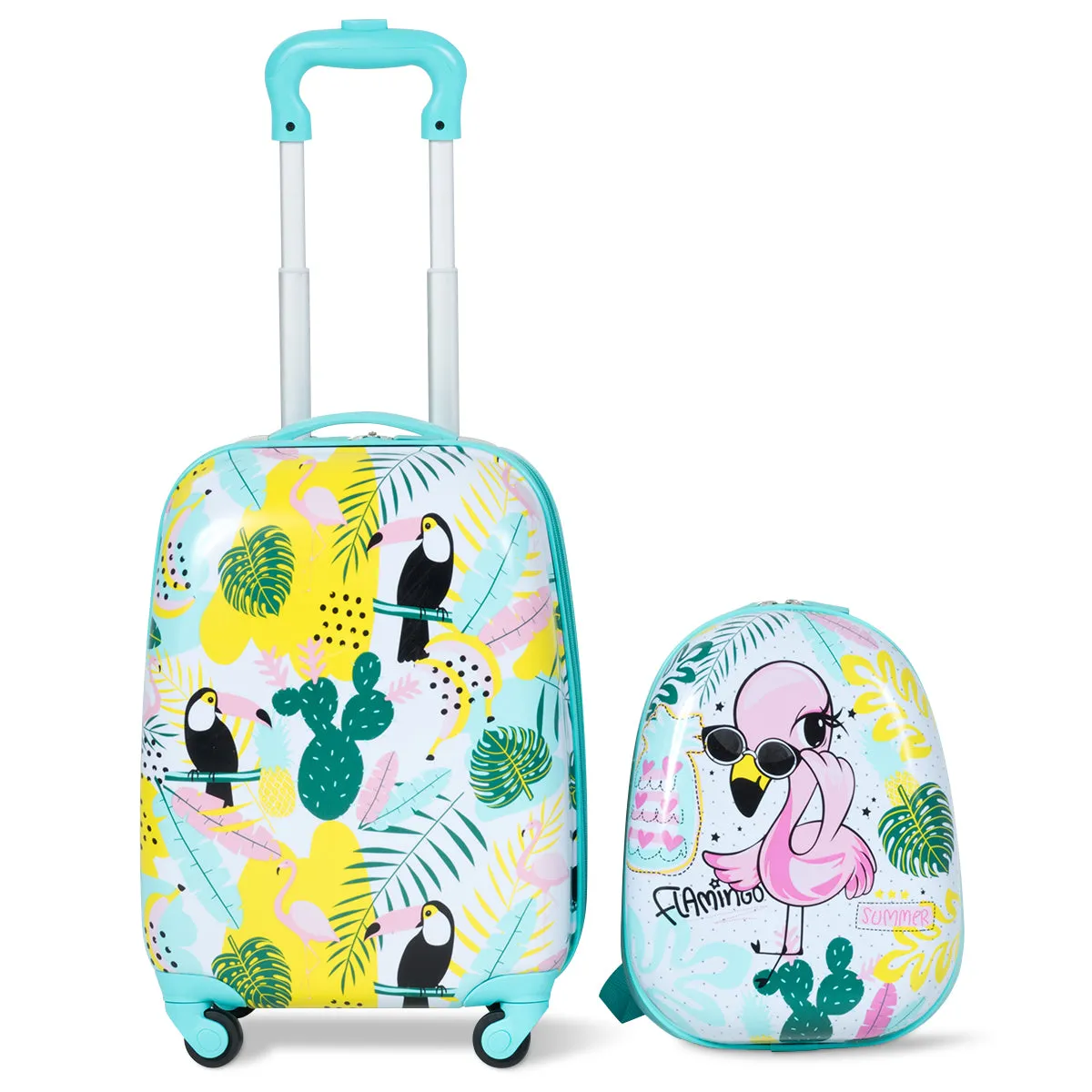 NNECW 2 Pieces Carry On Luggage Set with Flamingo Pattern for Kids