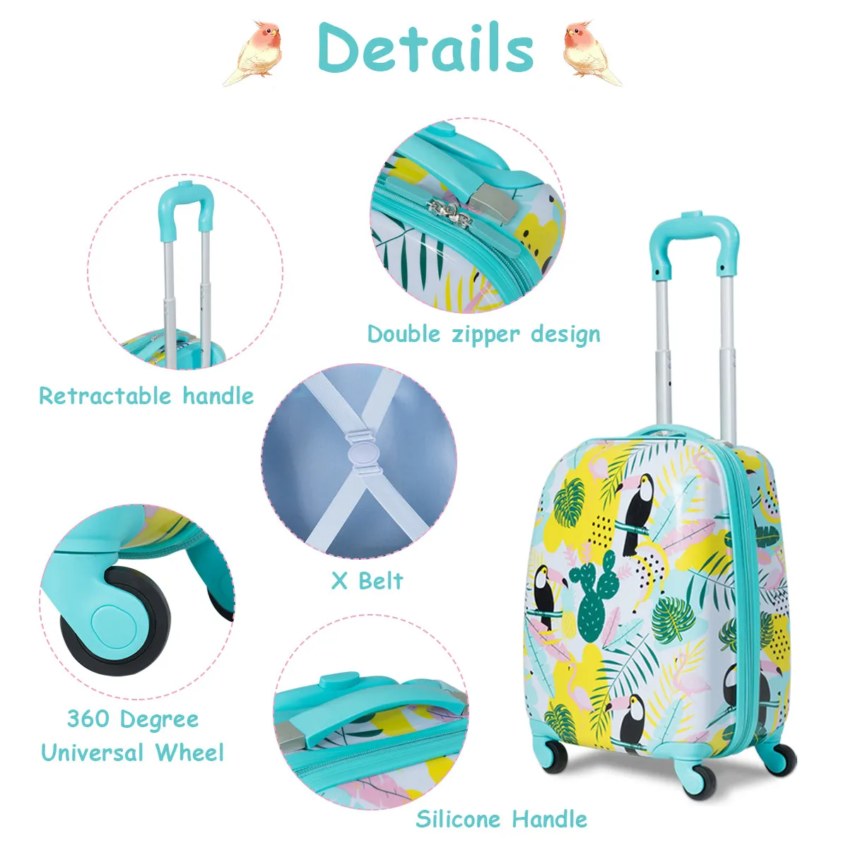 NNECW 2 Pieces Carry On Luggage Set with Flamingo Pattern for Kids