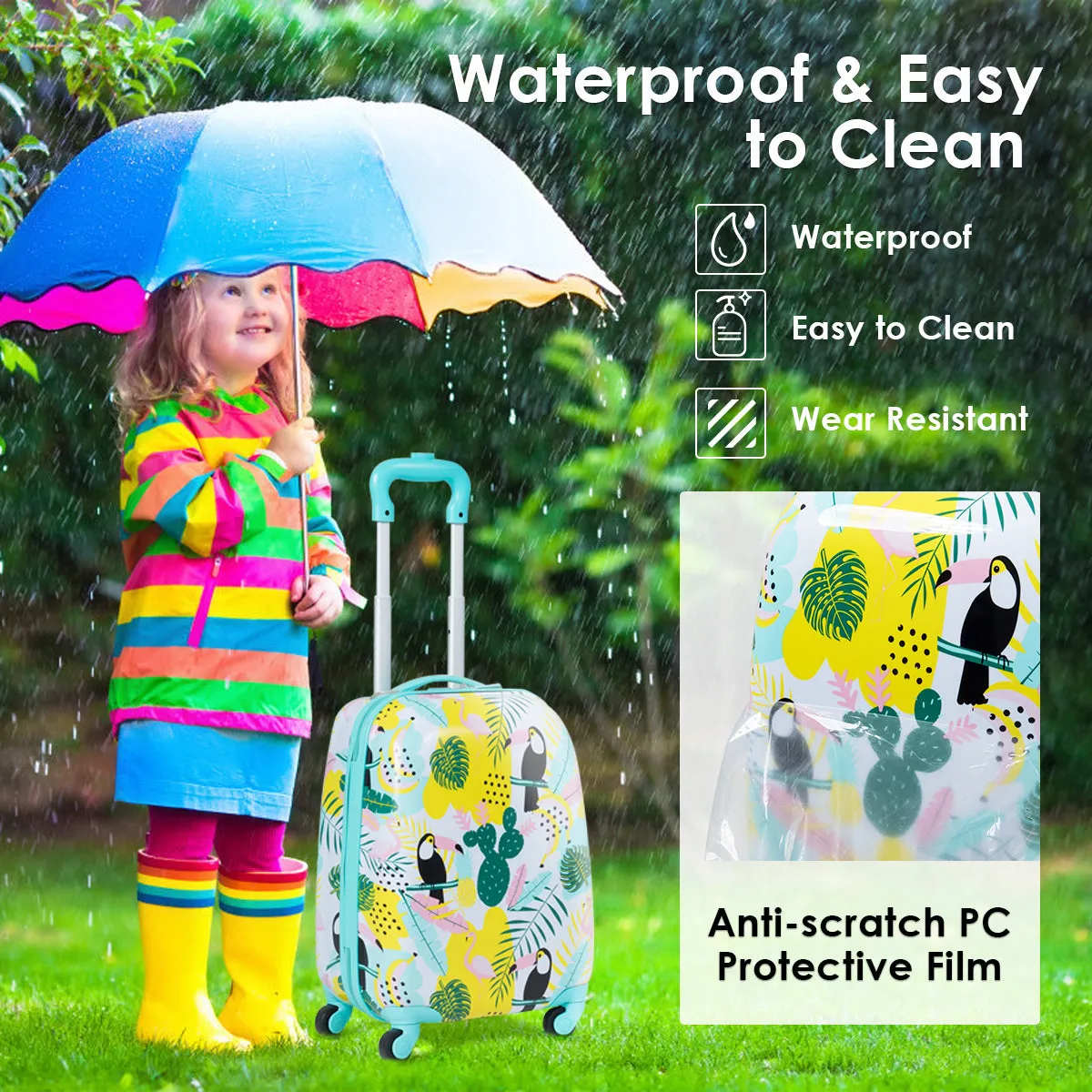 NNECW 2 Pieces Carry On Luggage Set with Flamingo Pattern for Kids