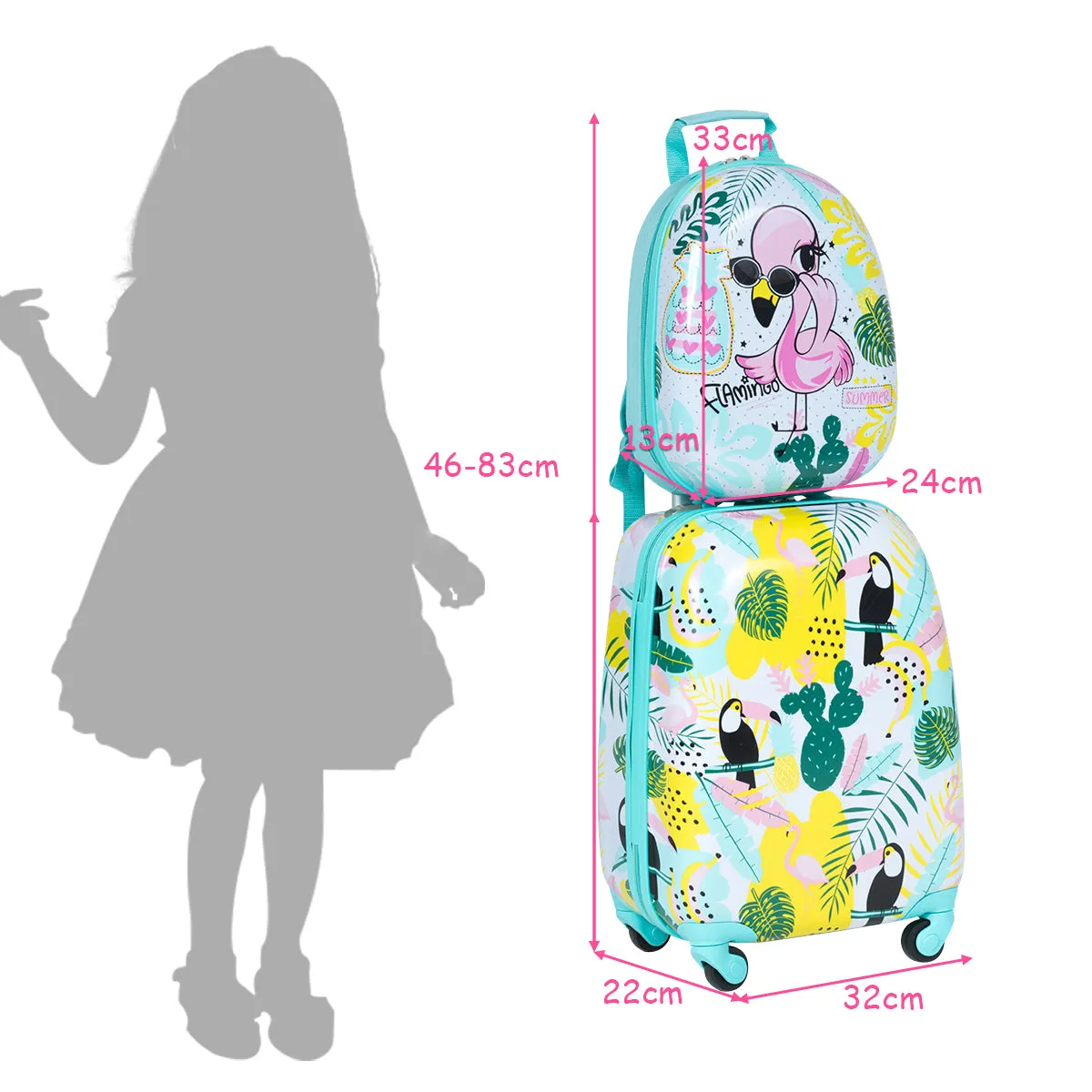 NNECW 2 Pieces Carry On Luggage Set with Flamingo Pattern for Kids