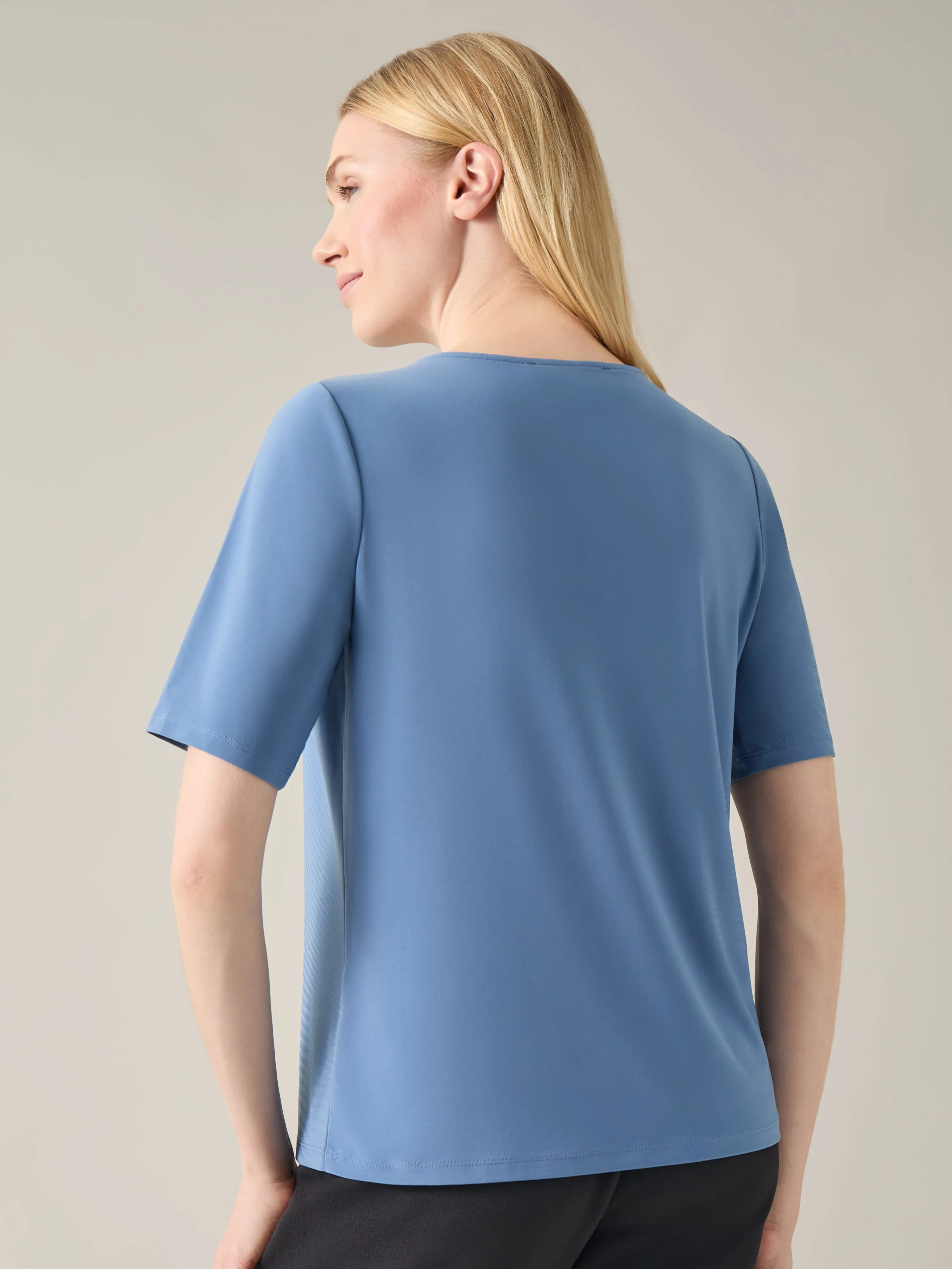 Petite Short Sleeve Shirred Neck Top, Everyday Knit