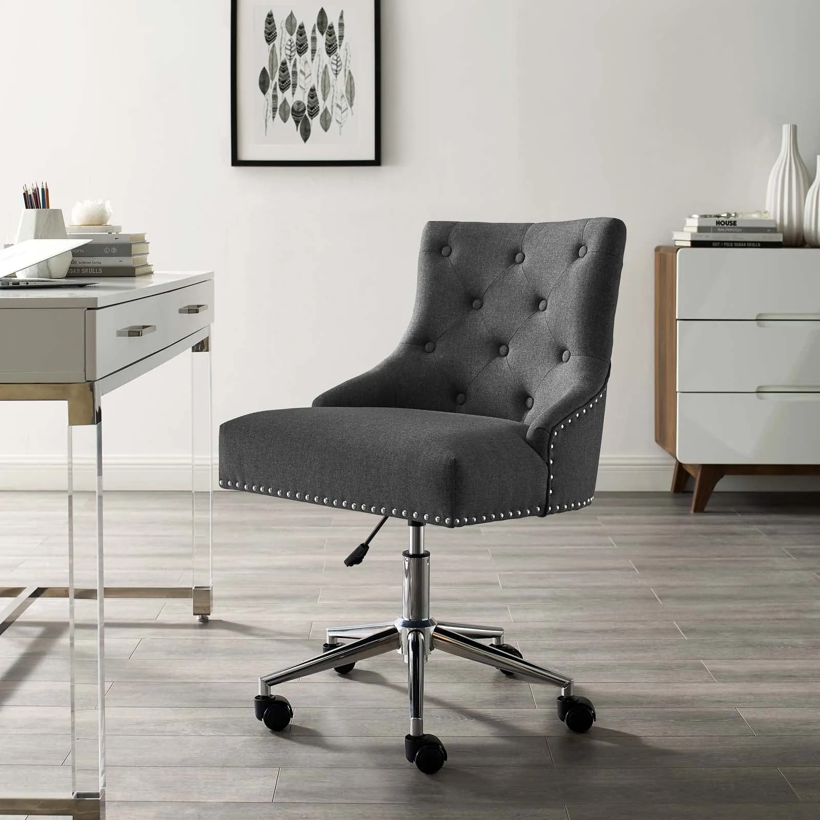 Regent Tufted Button Swivel Upholstered Fabric Office Chair
