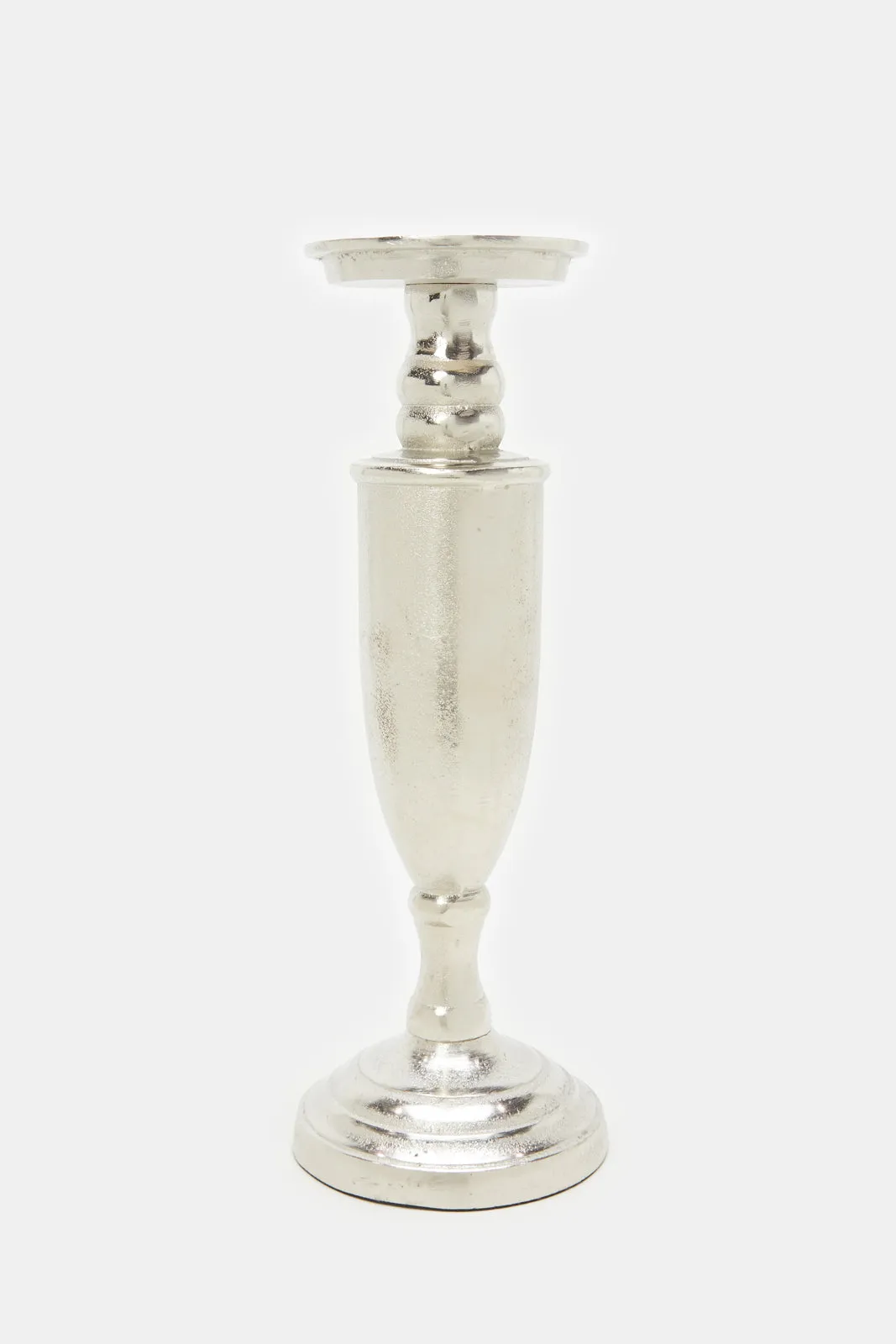 Silver Shiny Decorative Metal Candle Pillar Holder (Medium)