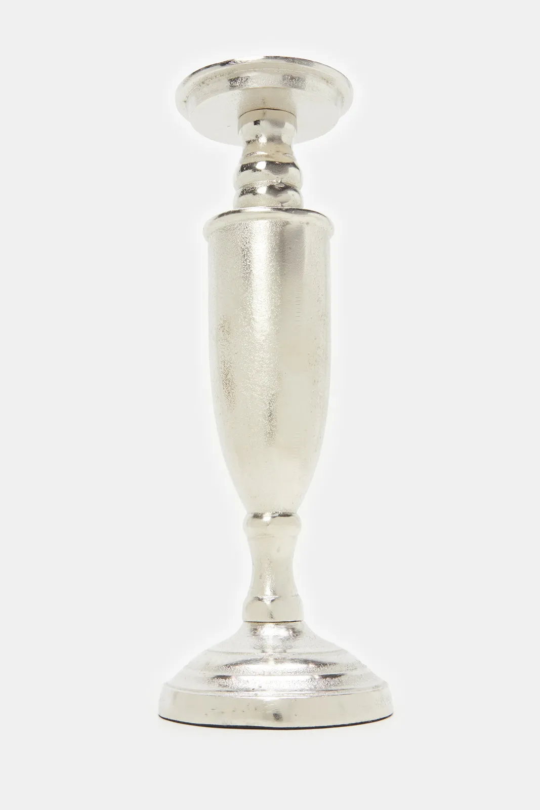 Silver Shiny Decorative Metal Candle Pillar Holder (Medium)