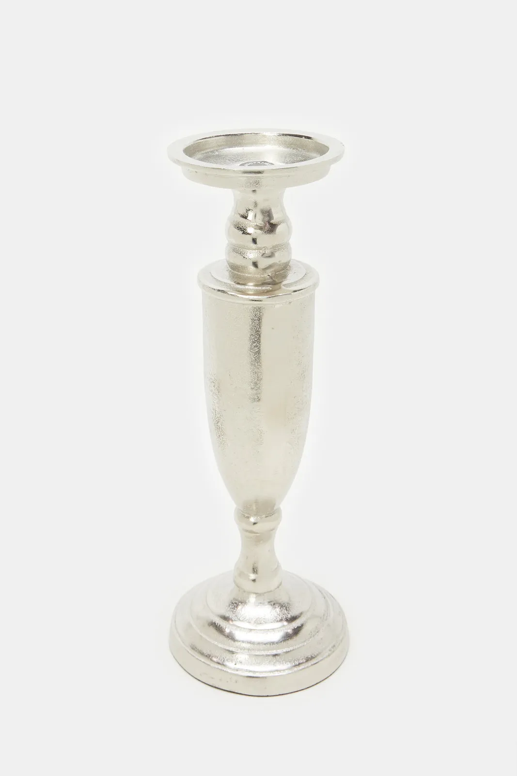 Silver Shiny Decorative Metal Candle Pillar Holder (Medium)