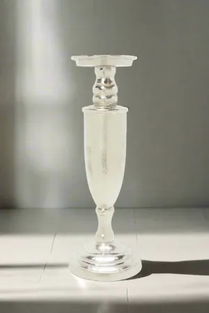Silver Shiny Decorative Metal Candle Pillar Holder (Medium)