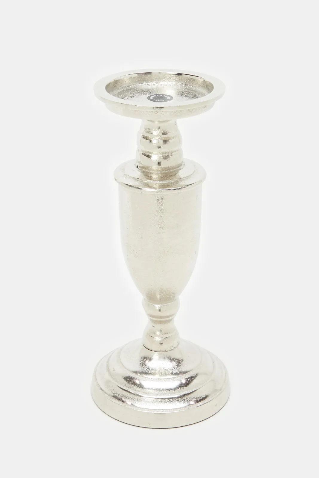 Silver Shiny Decorative Metal Candle Pillar Holder (Small)