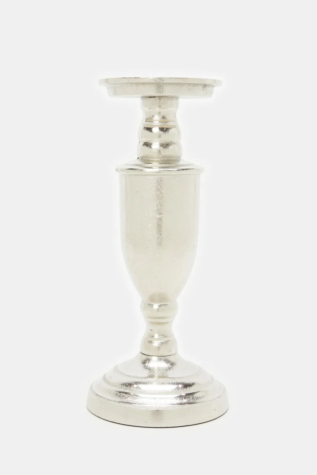 Silver Shiny Decorative Metal Candle Pillar Holder (Small)
