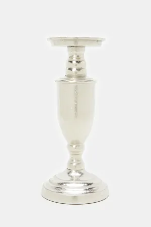 Silver Shiny Decorative Metal Candle Pillar Holder (Small)