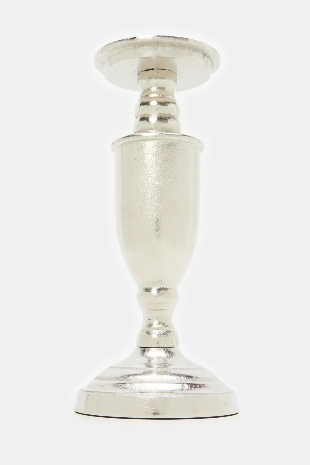 Silver Shiny Decorative Metal Candle Pillar Holder (Small)