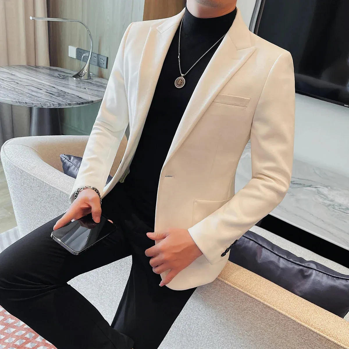 Solid Slim Fit Business Office Blazer