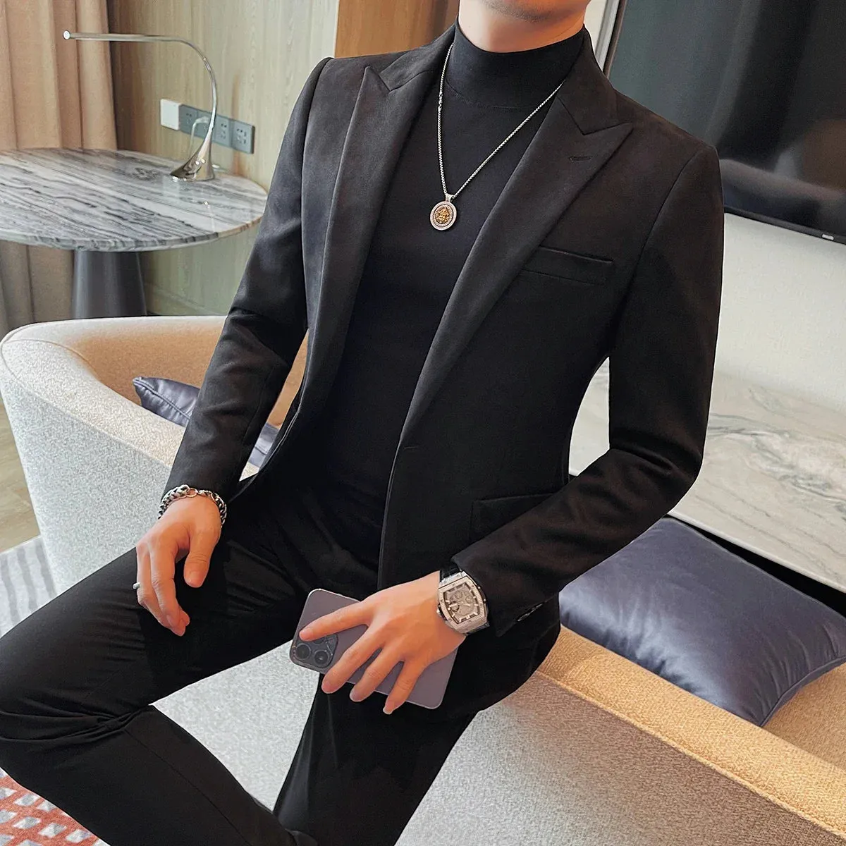 Solid Slim Fit Business Office Blazer