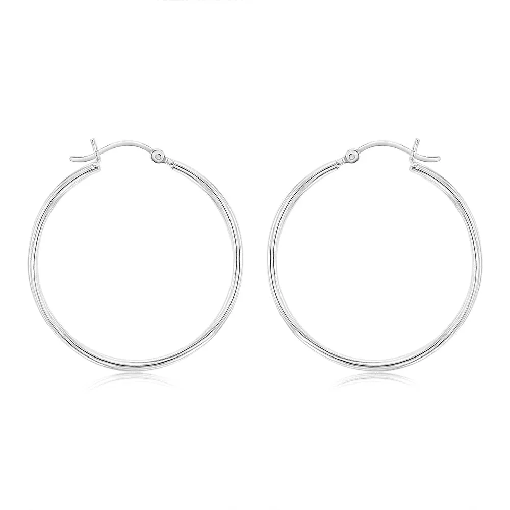 Sterling Silver Ribbed 30mm Hoop Earrings