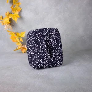 Water Proof Cotton Lunch Bag Black With White Flower Prints.